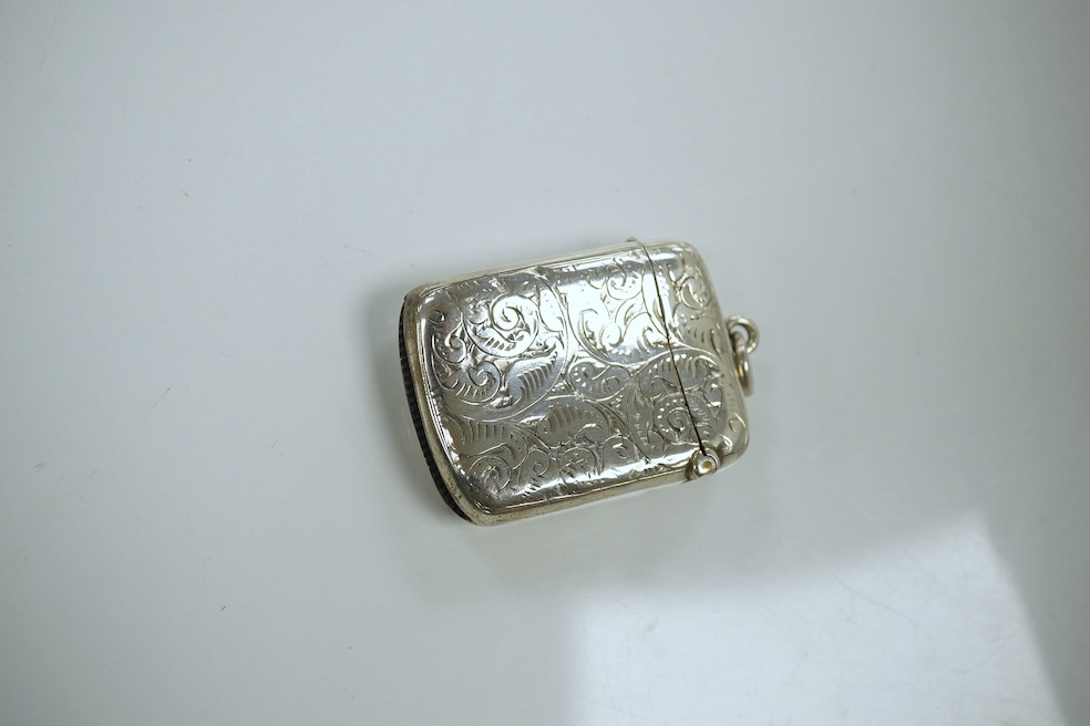 A novelty silver condiment and vesta case. Condition - fair to good